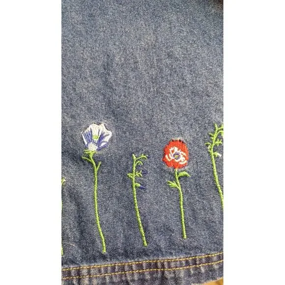 Vintage Route 66 Denim Mini Skirt with Floral Embroidery Size Small - Picture 5 of 7